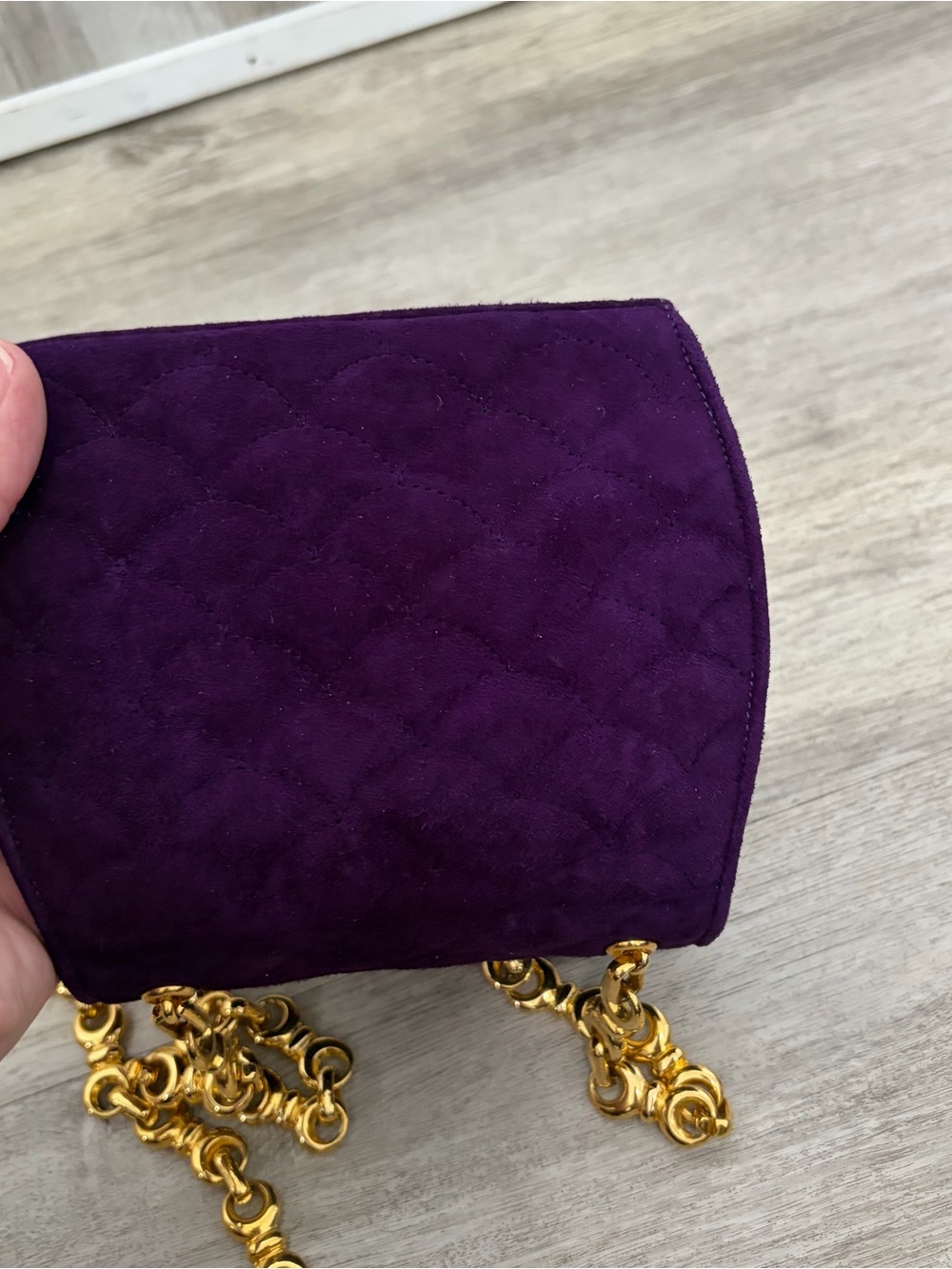Henri Bendel Purple Velvet Mini Evening Bag Pearl Gold Leather Made In Italy - Picture 12 of 14